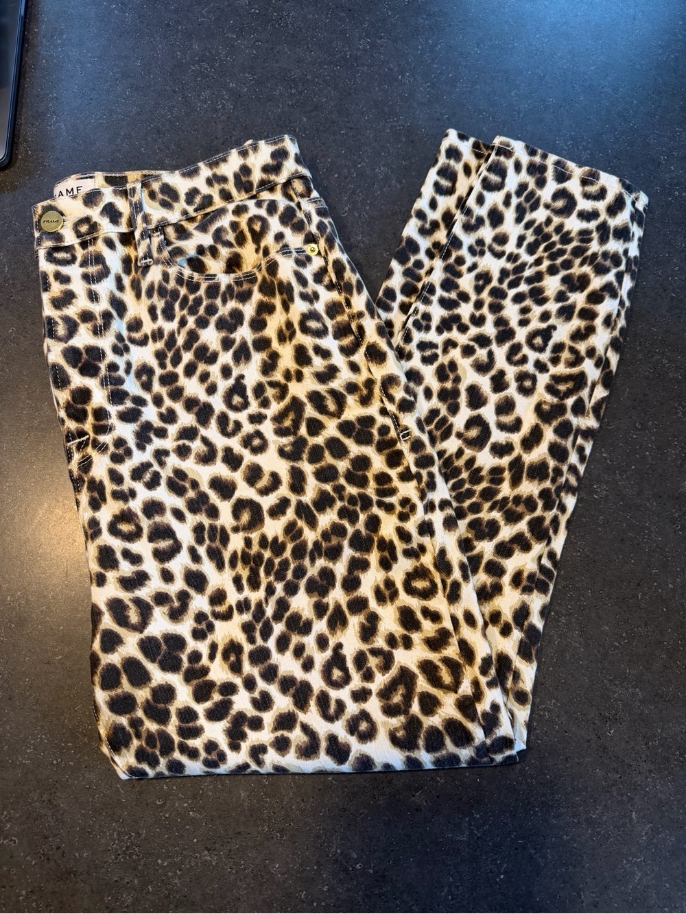 FRAME Denim Ali High Rise Cigarette Jeans Size 31 Leopard Print 27” Inseam
